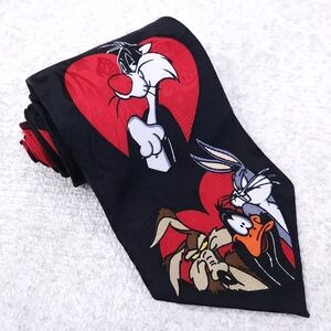 Vintage Looney Tunes Mania Silk Tie Pepe Le Pew Tazmanian Devil Bugs Bunny 90s